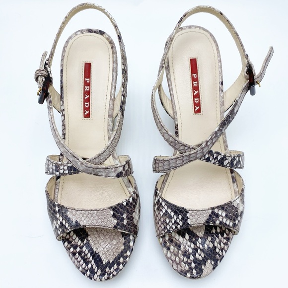 Authentic Prada 36.5/ 6.5 Snakeskin & Cork Wedge Sandal - Picture 6 of 9